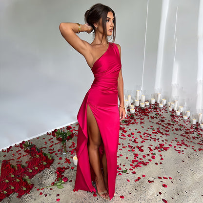 Women's Shoulder Slit Satin Dress Sleeveless