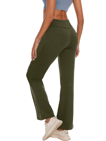 Womens Bootcut Yoga Pants with Pockets Flare Workout Legging High Waist Lightweight Bottoms Activewear Green XL
