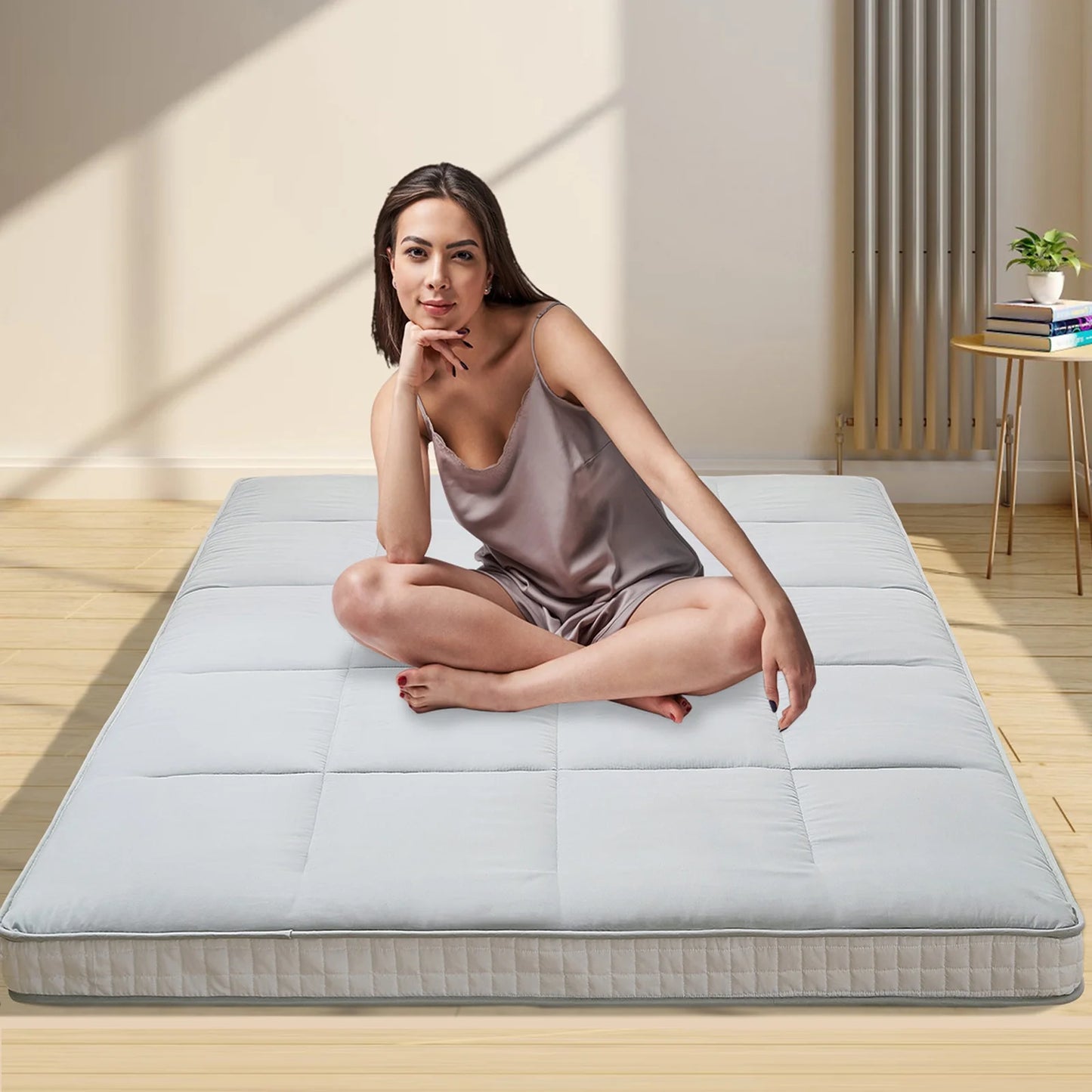 Gray Floor Mattress with Storage Bag Japanese Futon Mattress Extra Thick Folding Sleeping Pad Futon Mattress Portable Camping Mattress, Twin