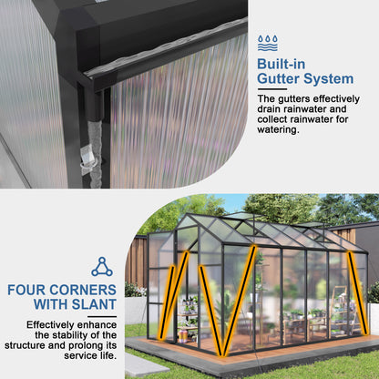 6x12FT Walk-in Outdoor Greenhouse - Polycarbonate Garden Greenhouse With Sturdy Aluminum Frame, Adjustable Vents, Lockable Door & UV Protection For Backyard