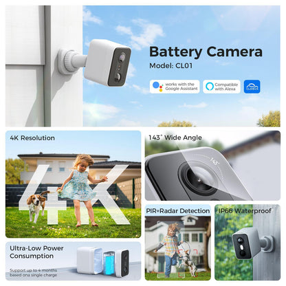 LNDU CL01 4K Wireless Security Camera 143 Degree Wide Angle Infrared Night Vision Human Body Sensing  Dual Identification Detection