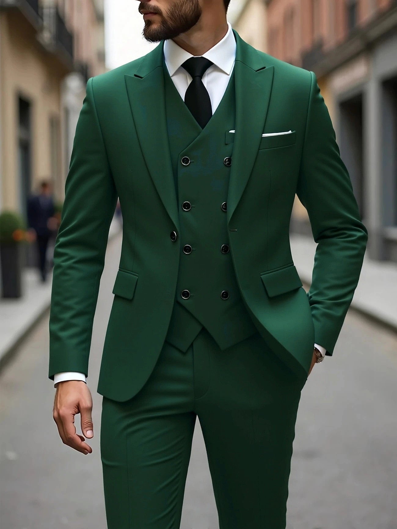 Double-breasted Suit Set Mens Three-piece Business Suit