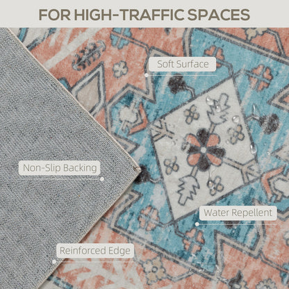 4x6 Area Rug, Vintage Machine Washable Rug, Non-Slip Floor Carpet for Living Room, Bedroom, Dining Room, Brown and Blue