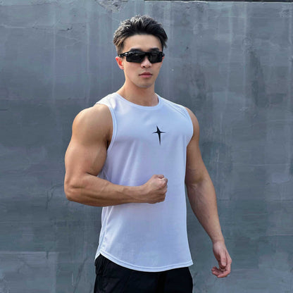 Mens Sleeveless Crew-Neck Slim-Fit T-Shirt Top