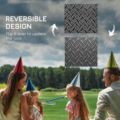 Reversible Outdoor Rug Carpet RV Camping Rugs with Carry Bag, 8' x 10', Black & Gray Geometric