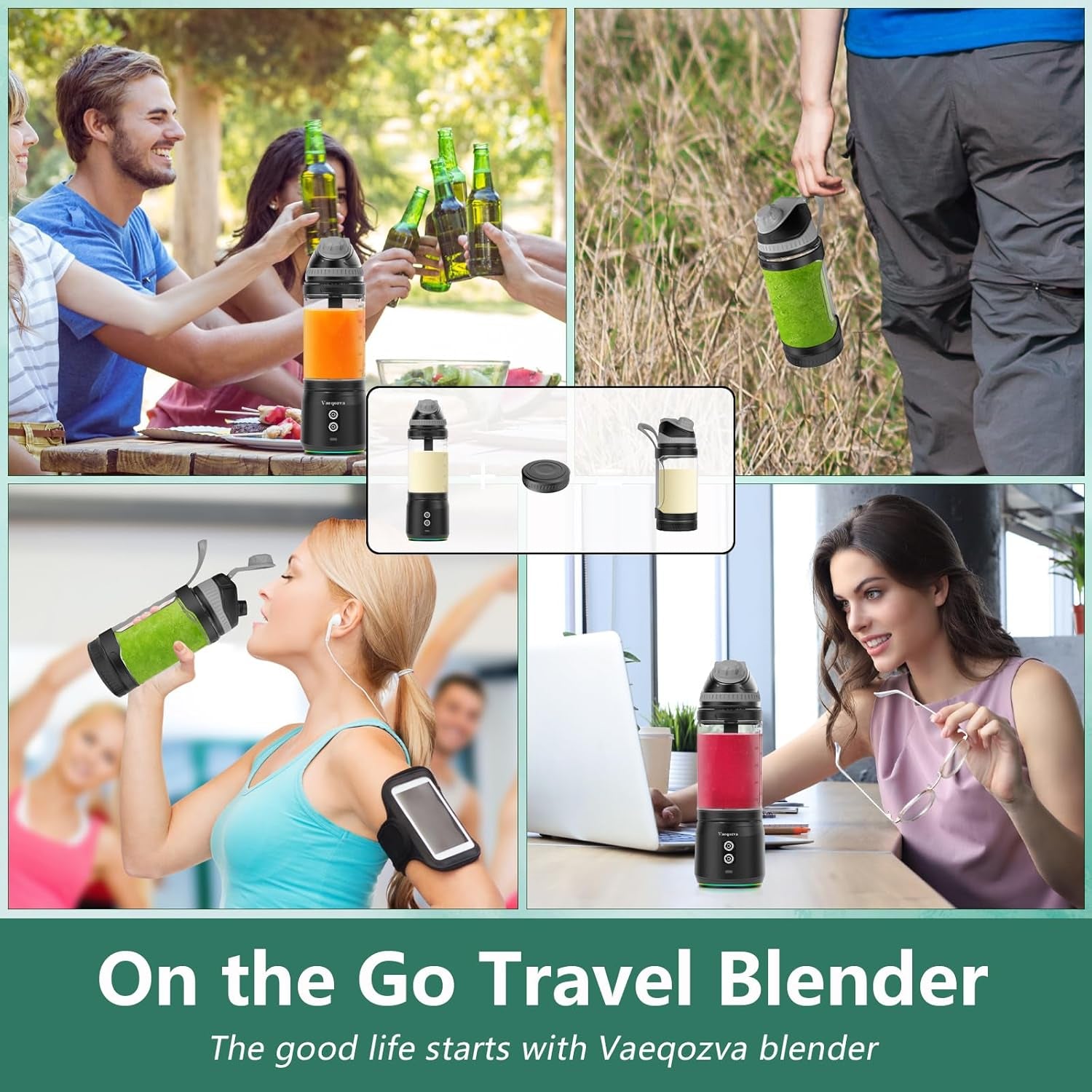 Portable Blender for Shakes and Smoothies, 24Oz 300W Travel Blender on the Go USB Rechargeable Personal Blender for Smoothies Protein Shakes with a Travel Lid & BPA Free Bottle(Grey Cap Black Body)