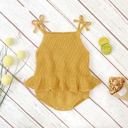 Baby Onesies Girls' Knitted Sling Ruffled Fart Romper