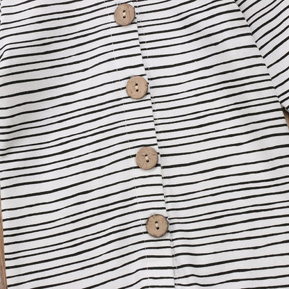 Ins Foreign Trade Explosion Models Cotton Long-Sleeved Boys And Girls Striped Single-Breasted One-Piece Baby Romper