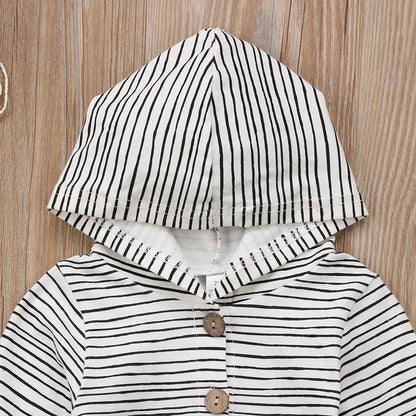 Ins Foreign Trade Explosion Models Cotton Long-Sleeved Boys And Girls Striped Single-Breasted One-Piece Baby Romper