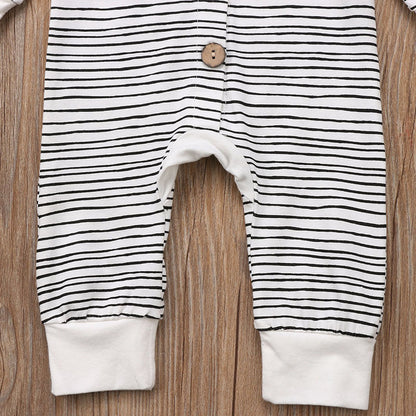 Ins Foreign Trade Explosion Models Cotton Long-Sleeved Boys And Girls Striped Single-Breasted One-Piece Baby Romper