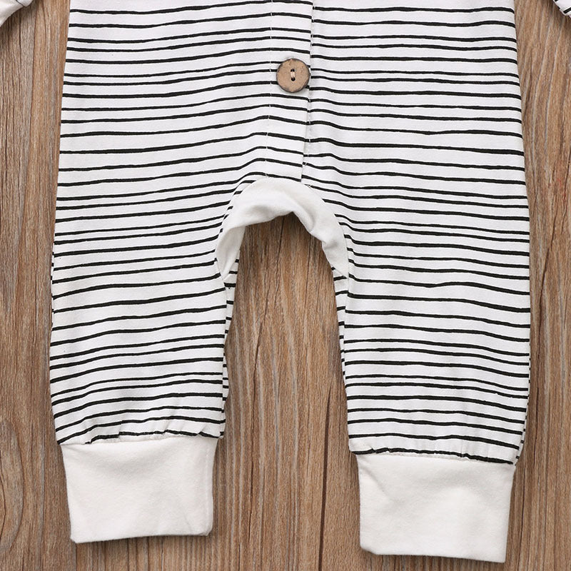 Ins Foreign Trade Explosion Models Cotton Long-Sleeved Boys And Girls Striped Single-Breasted One-Piece Baby Romper