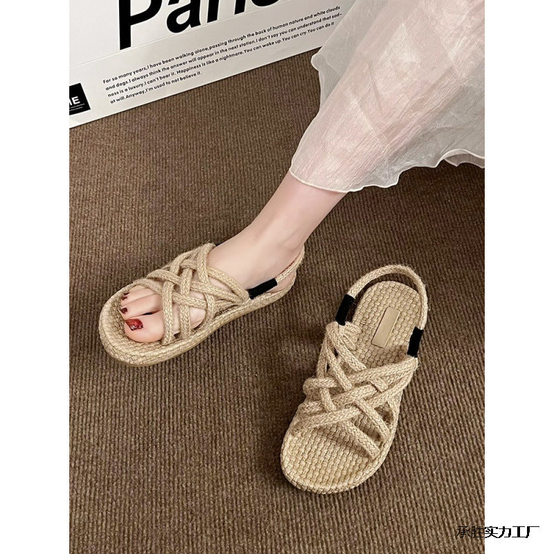 Braided Hemp Rope Sandals Female Student All-matching