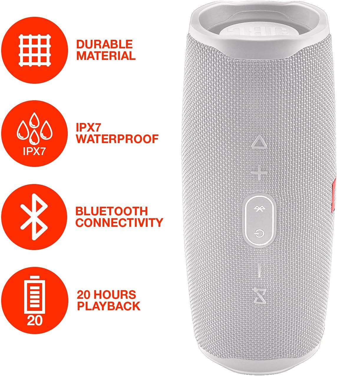 Charge 4 Portable Waterproof Wireless Bluetooth Speaker Bundle with Boomph Portable Hard Carrying Protective Case - White