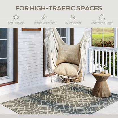 UV Resistant Indoor & Outdoor Area Rug, Easy-Cleaning Machine Washable Rug With Geometric Pattern For Patio, Garden, Kitchen, Bathroom Or Living Room, 170 X 120 Cm, Grey