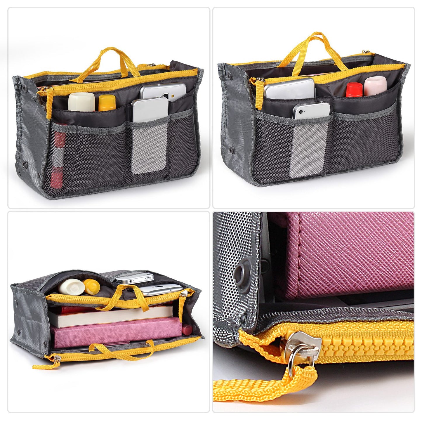 Women Lady Travel Insert Handbag Organizer Makeup Bags Toiletry Purse Liner With Hand Strap