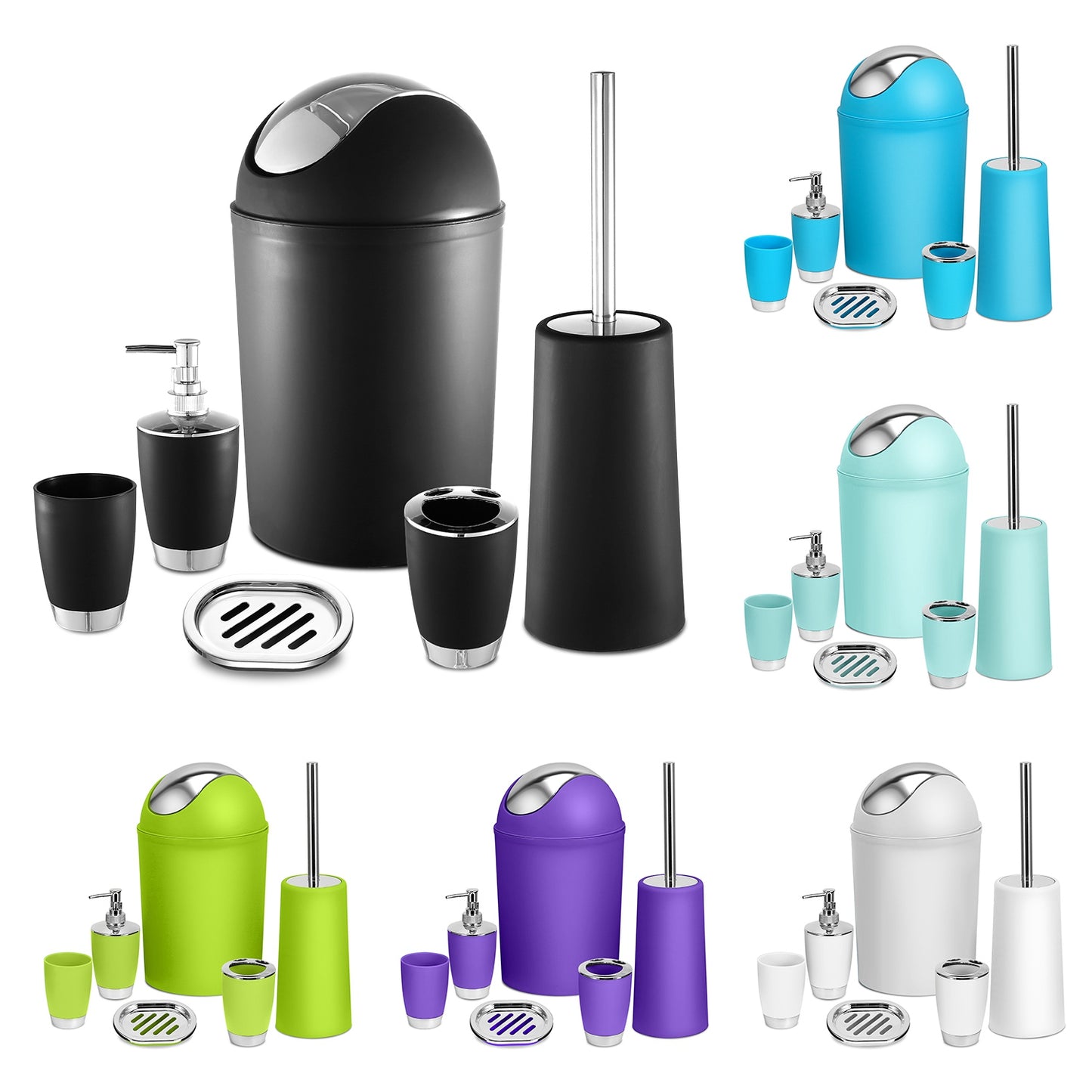 Bathroom Accessories Set 6 Pcs Bathroom Set Ensemble Complete Soap Dispenser Toothbrush Holder Tumbler Soap Dish Toilet Cleaning Brush Trash Can For Valentines Gift Guest Room