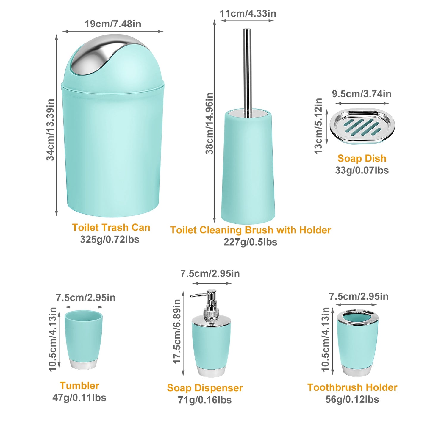 Bathroom Accessories Set 6 Pcs Bathroom Set Ensemble Complete Soap Dispenser Toothbrush Holder Tumbler Soap Dish Toilet Cleaning Brush Trash Can For Valentines Gift Guest Room