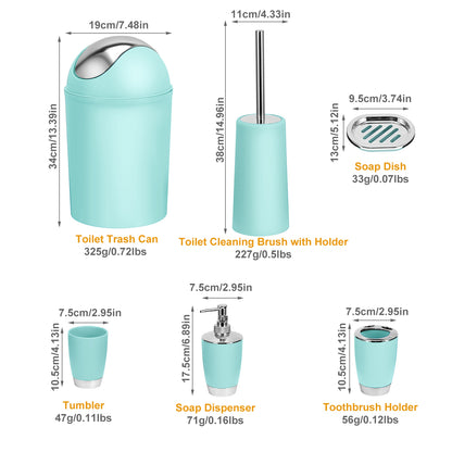 Bathroom Accessories Set 6 Pcs Bathroom Set Ensemble Complete Soap Dispenser Toothbrush Holder Tumbler Soap Dish Toilet Cleaning Brush Trash Can For Valentines Gift Guest Room