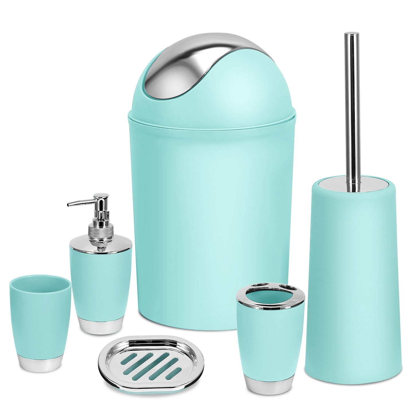 Bathroom Accessories Set 6 Pcs Bathroom Set Ensemble Complete Soap Dispenser Toothbrush Holder Tumbler Soap Dish Toilet Cleaning Brush Trash Can For Valentines Gift Guest Room