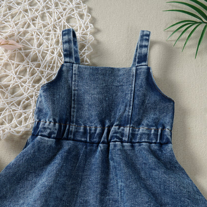 Cross-border Infant Baby Girl Children's Clothing Strap Denim Dress