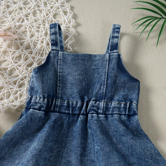 Cross-border Infant Baby Girl Children's Clothing Strap Denim Dress