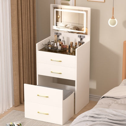 3 In 1 Vanity Desk With Open Top Mirror,Small Make Up Vanity Set With Visible Glass Desktop,Compact Makeup Vanity With 3 Drawers,Dressing Table For Bedroom