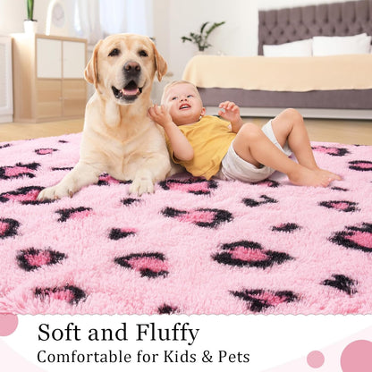 Soft Rugs for Girls Kids Bedroom 3X5, Fluffy Leopard Cheetah Print Rugs for Living Room Dorm Nursery Home Decor, Pink