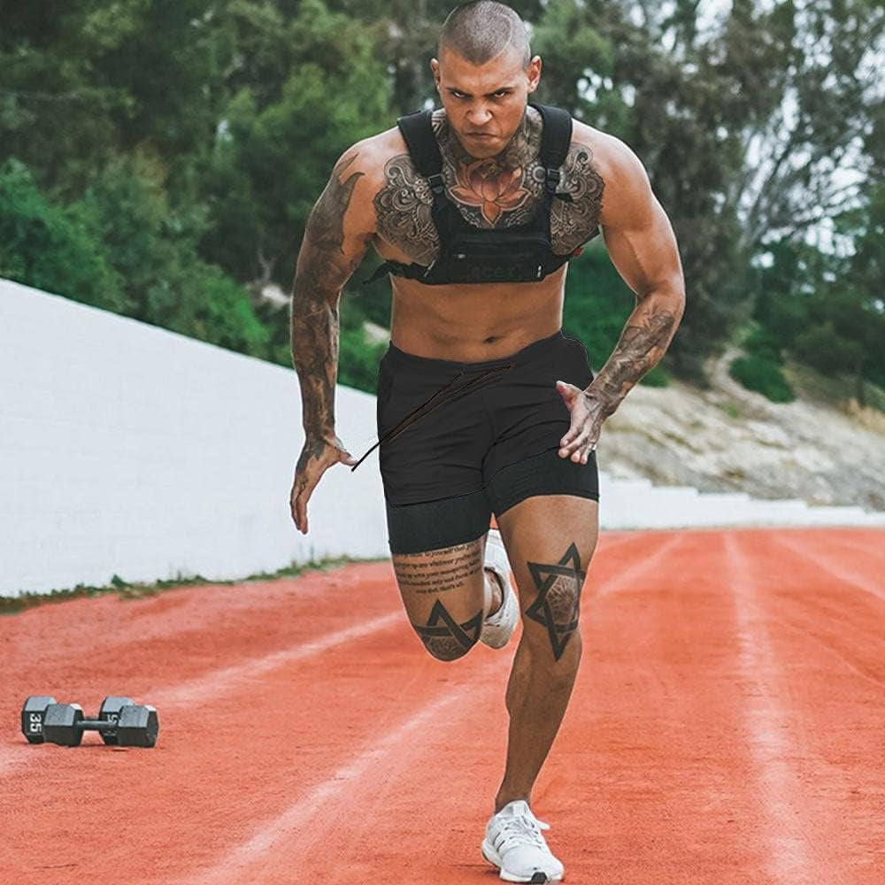 Men'S 2 Pack Running Shorts 2 in 1 Workout Shorts Quick Dry Gym Training Athletic Jogger with Phone Pockets