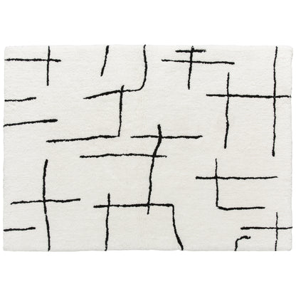 Modern Fluffy Area Rug, Geometric Pattern Washable Rug, Soft High Pile Floor Carpet For Living Room, Bedroom, Dining Room, Home Office, 170 X 120 Cm, Cream