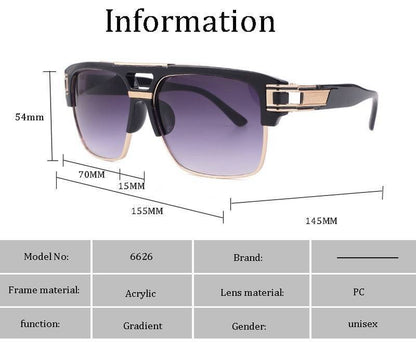 Designer Men Sunglasses Fashion Square Gold Hip Hop Model New Style Shades Blue
