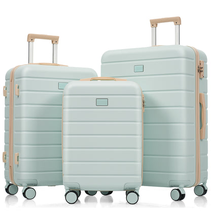 Premium ABS Travel Luggage Set , 3-Piece TSA Lock Suitcase Ensemble With 20, 24, And 28 Inch Sizes With 360  Spinner Wheels, Grey Green