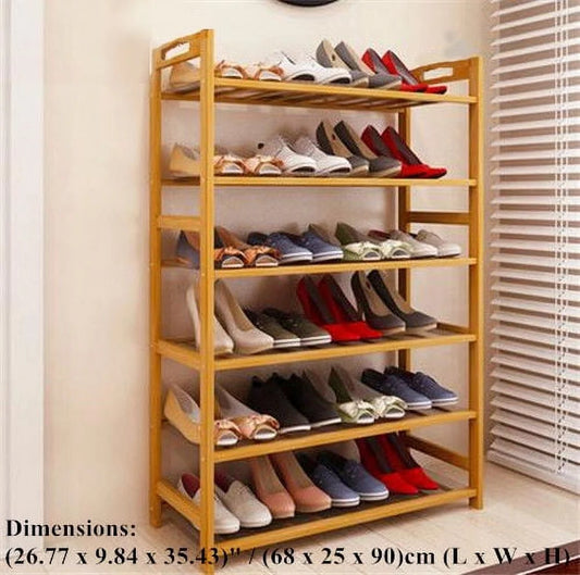 6 Tier Natural Wood Bamboo Shelf Entryway Storage Shoe Rack Home Furniture