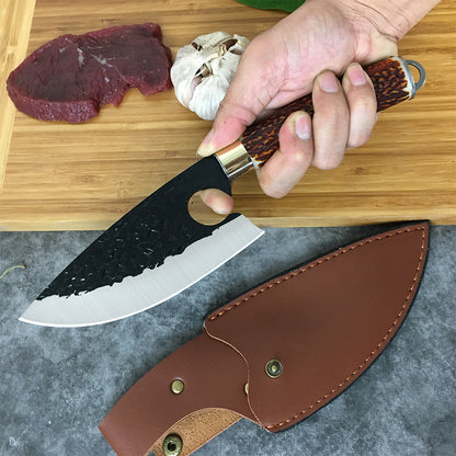 Forged Hammer Pattern Deerhorn Handle Ring Small Machete