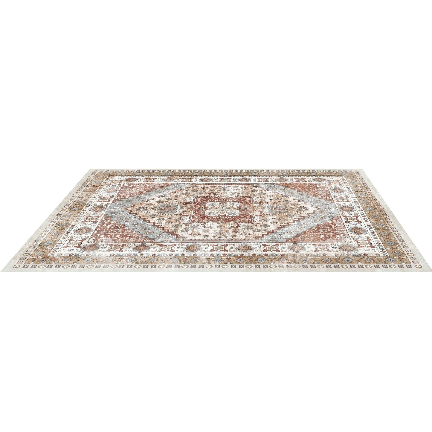 Area Rug, 8 X 10 Ft Large Washable Rug, Non-Slip And Tear-Resistant Soft Carpet, Pet Friendly Vintage Area Rugs, Indoor Mat For Bedroom, Living Room, Office, Brown Red