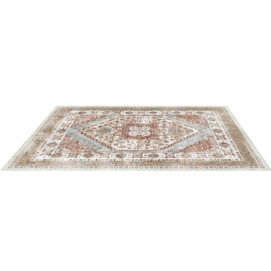 Area Rug, 8 X 10 Ft Large Washable Rug, Non-Slip And Tear-Resistant Soft Carpet, Pet Friendly Vintage Area Rugs, Indoor Mat For Bedroom, Living Room, Office, Brown Red