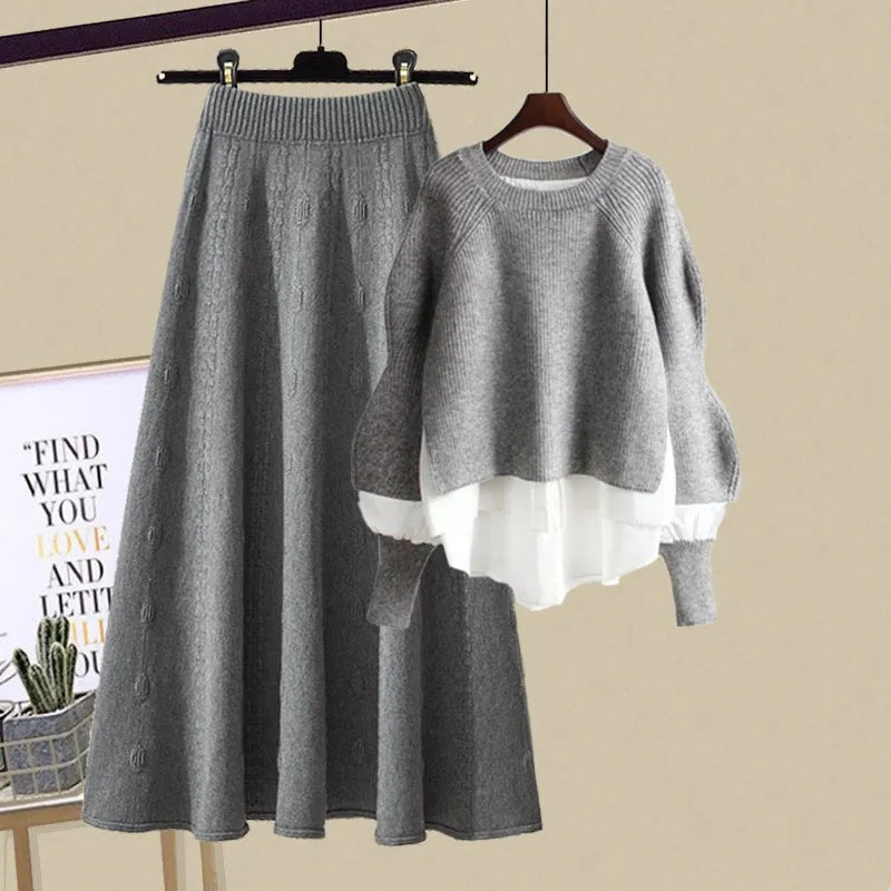 Women's Fashion Wear Loose Western Style Lazy Style Sweatshirt Slimming Skirt Two-piece Set