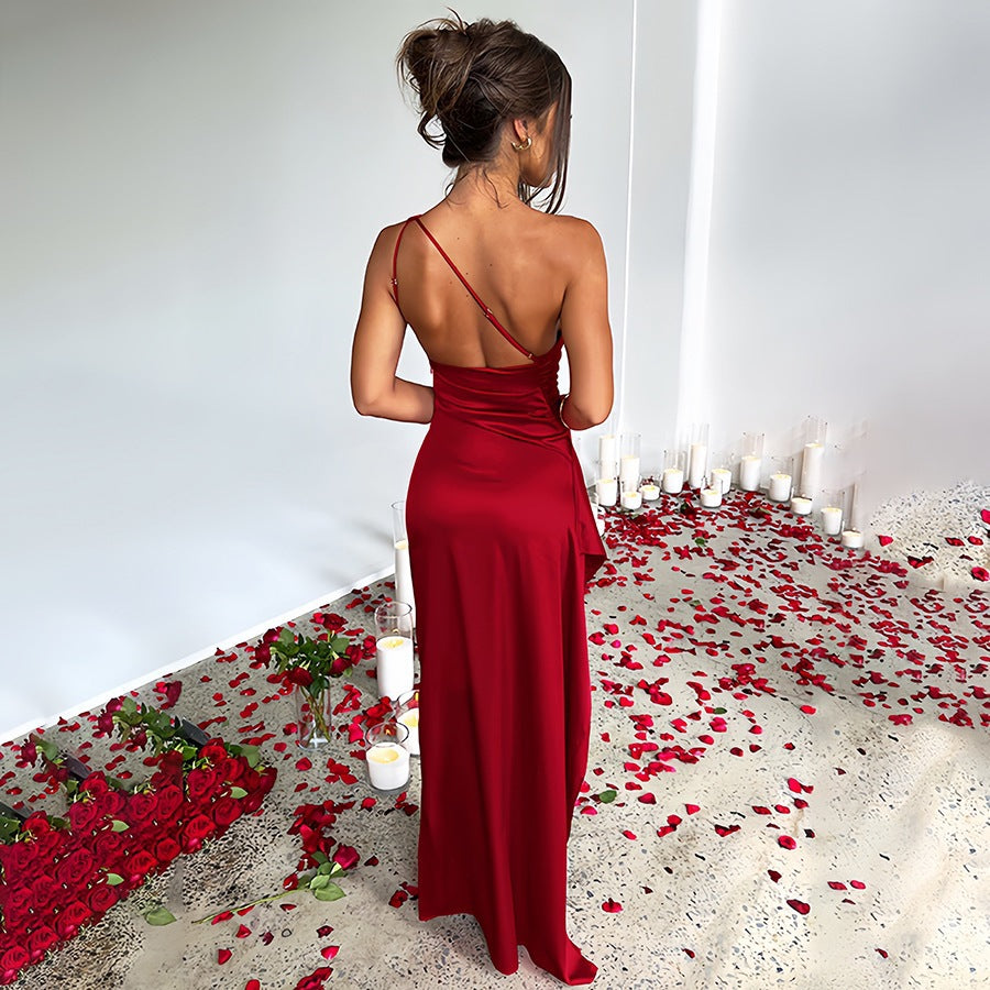 Women's Shoulder Slit Satin Dress Sleeveless