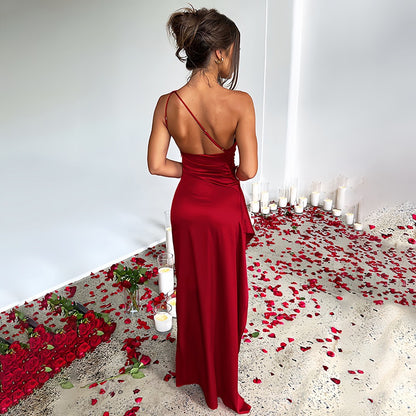Women's Shoulder Slit Satin Dress Sleeveless
