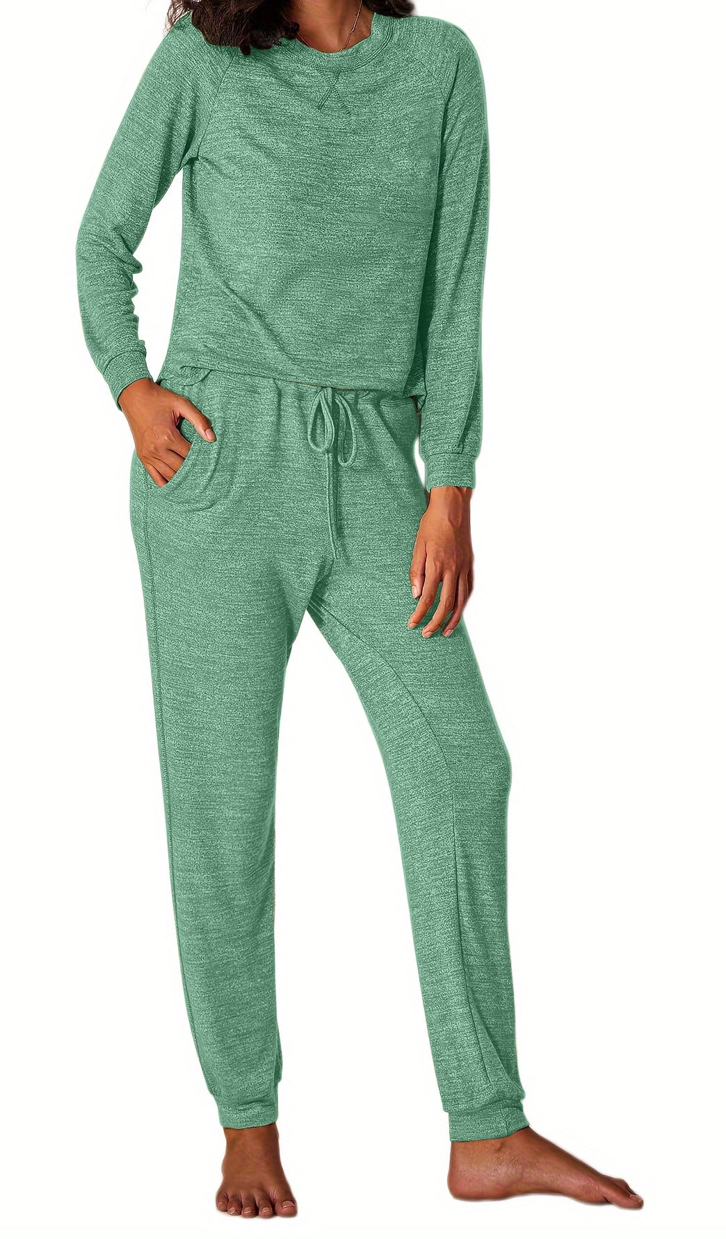 Womens Pajamas Sets Long Sleeve Top and Pant with Pockets Lounge Wear Set Oufits