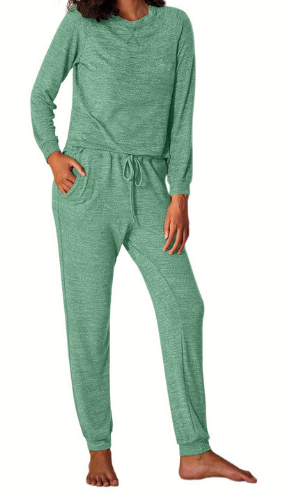 Womens Pajamas Sets Long Sleeve Top and Pant with Pockets Lounge Wear Set Oufits