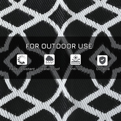 Reversible Outdoor Rug Carpet RV Camping Rugs with Carry Bag, 9' x 12', Black & White Clover