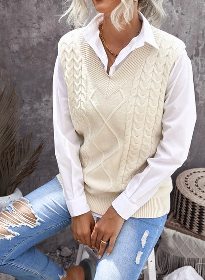 Women'S Loose Fit Classic Vintage Sweater Vest Dressy Casual Sleeveless Pullover