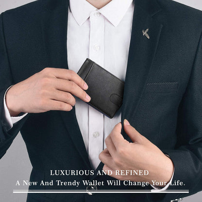 Mens Slim Leather Wallet with Money Clip RFID Blocking Bifold Credit Card Holder
