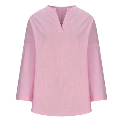 Cotton And Linen Loose Casual Stand Collar Shirt