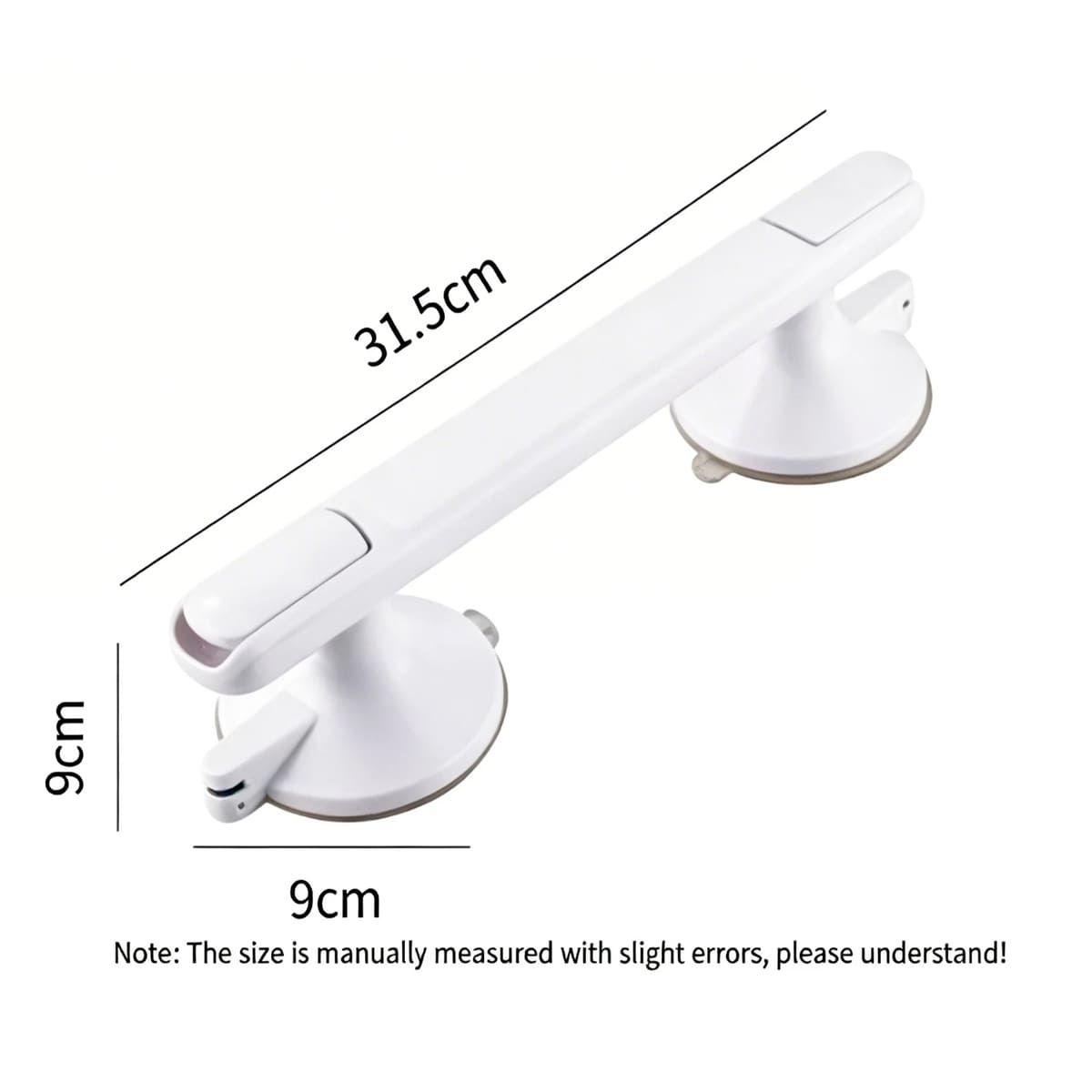 12 Inch Shower Grab Bar With Strong Suction Cups, No Drill Bathroom Safety Handle With Anti-Slip Grip, Portable Balance Assist Handrail For Elderly Seniors Handicap, Window Glass Door Pull Handle