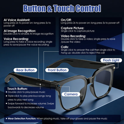1Pc AI Smart Glasses With Camera And Audio 8MP HD1080P Real Time Translation 139 Languages Voice Assistant AI Photo Recognition Music Playback & Hands-Free Calling For Travel Meeting Vlog