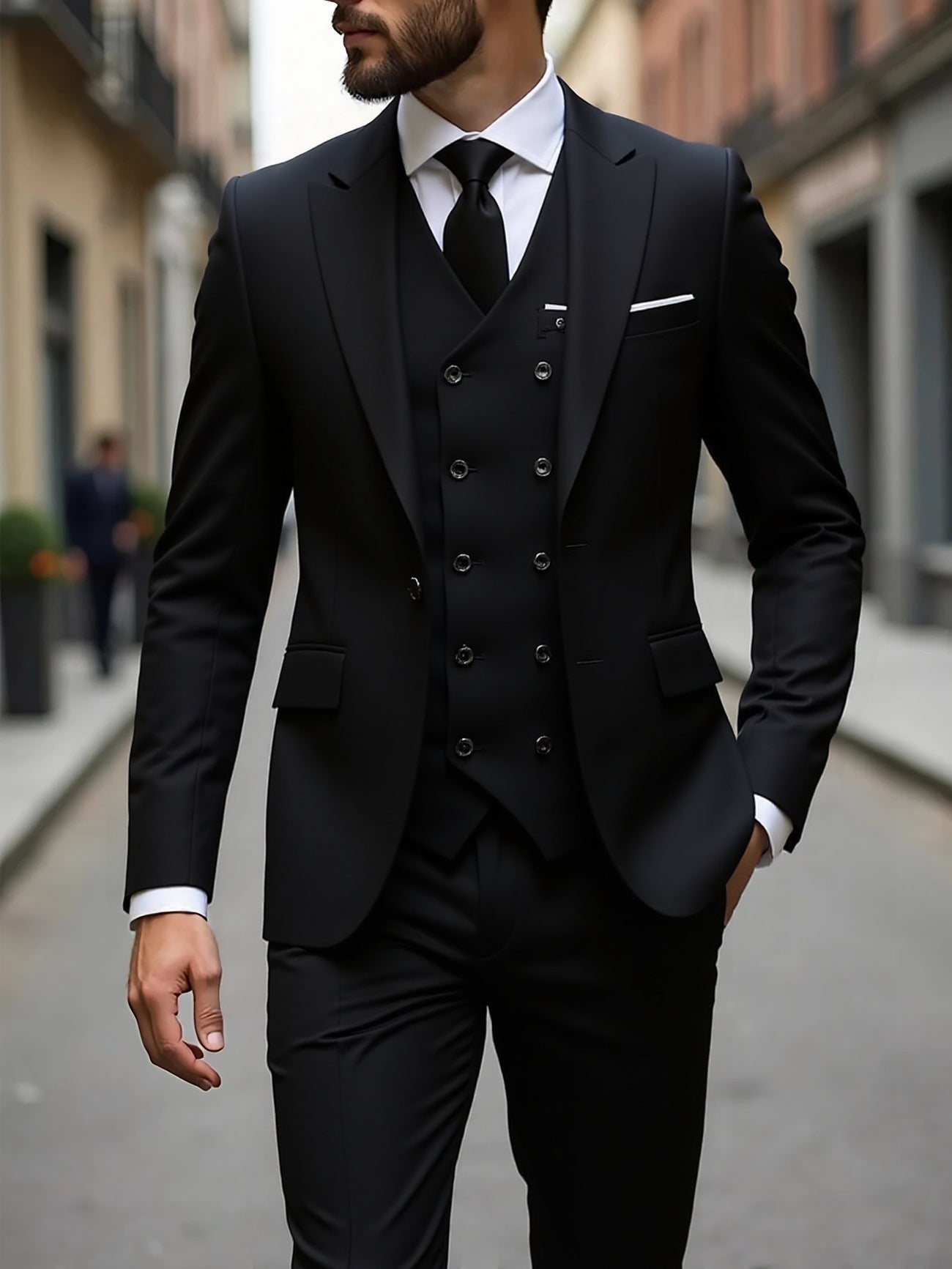 Double-breasted Suit Set Mens Three-piece Business Suit
