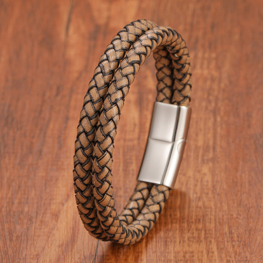 Stainless Steel Leather Bracelet, Titanium Steel Mens Jewelry, Hand Accessory