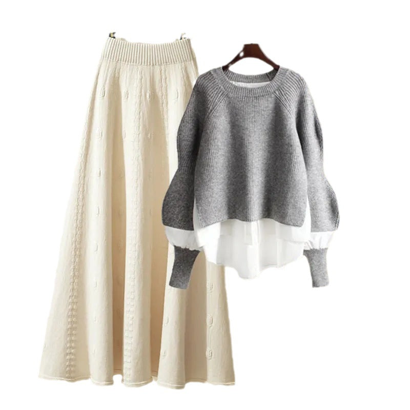 Women's Fashion Wear Loose Western Style Lazy Style Sweatshirt Slimming Skirt Two-piece Set