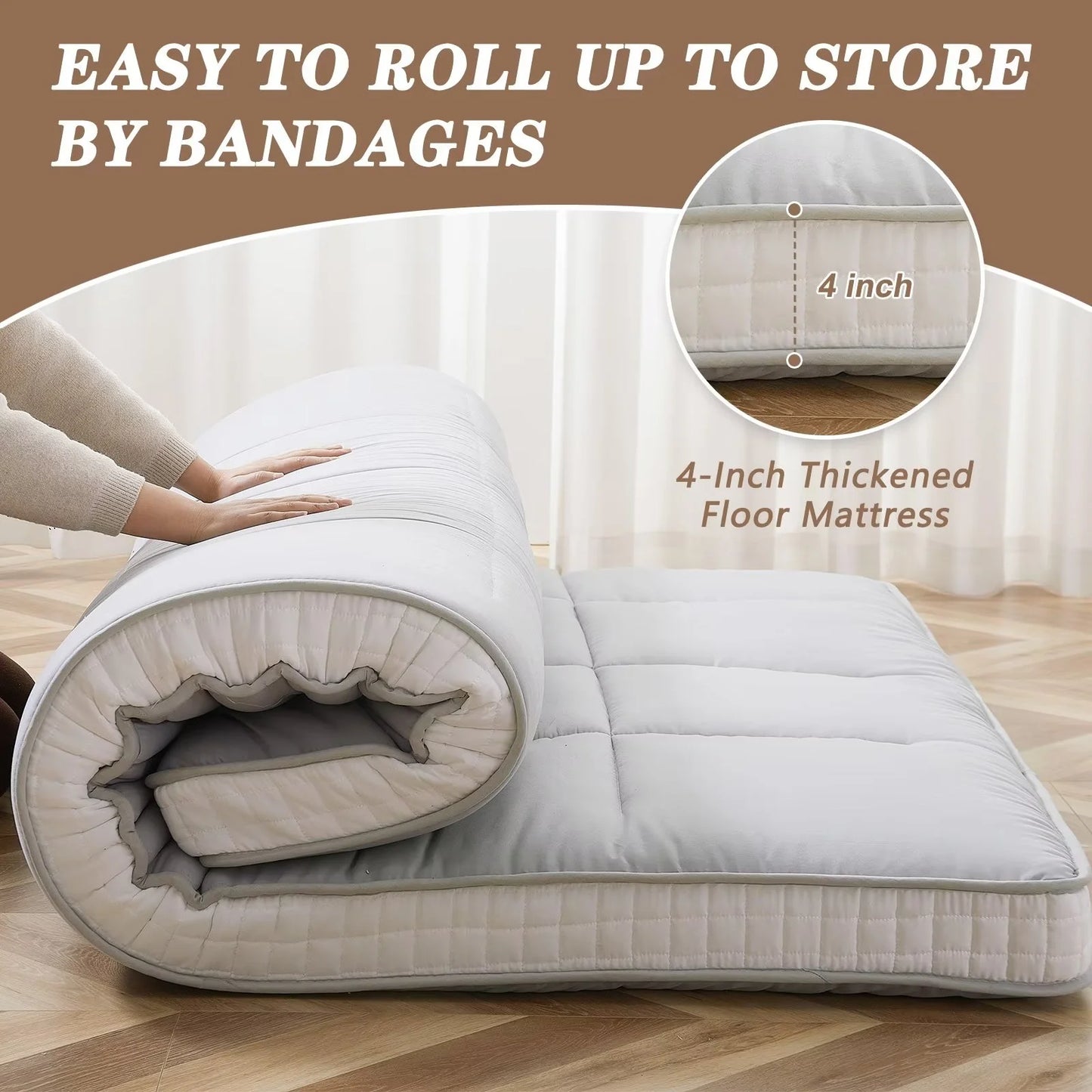 Gray Floor Mattress with Storage Bag Japanese Futon Mattress Extra Thick Folding Sleeping Pad Futon Mattress Portable Camping Mattress, Twin